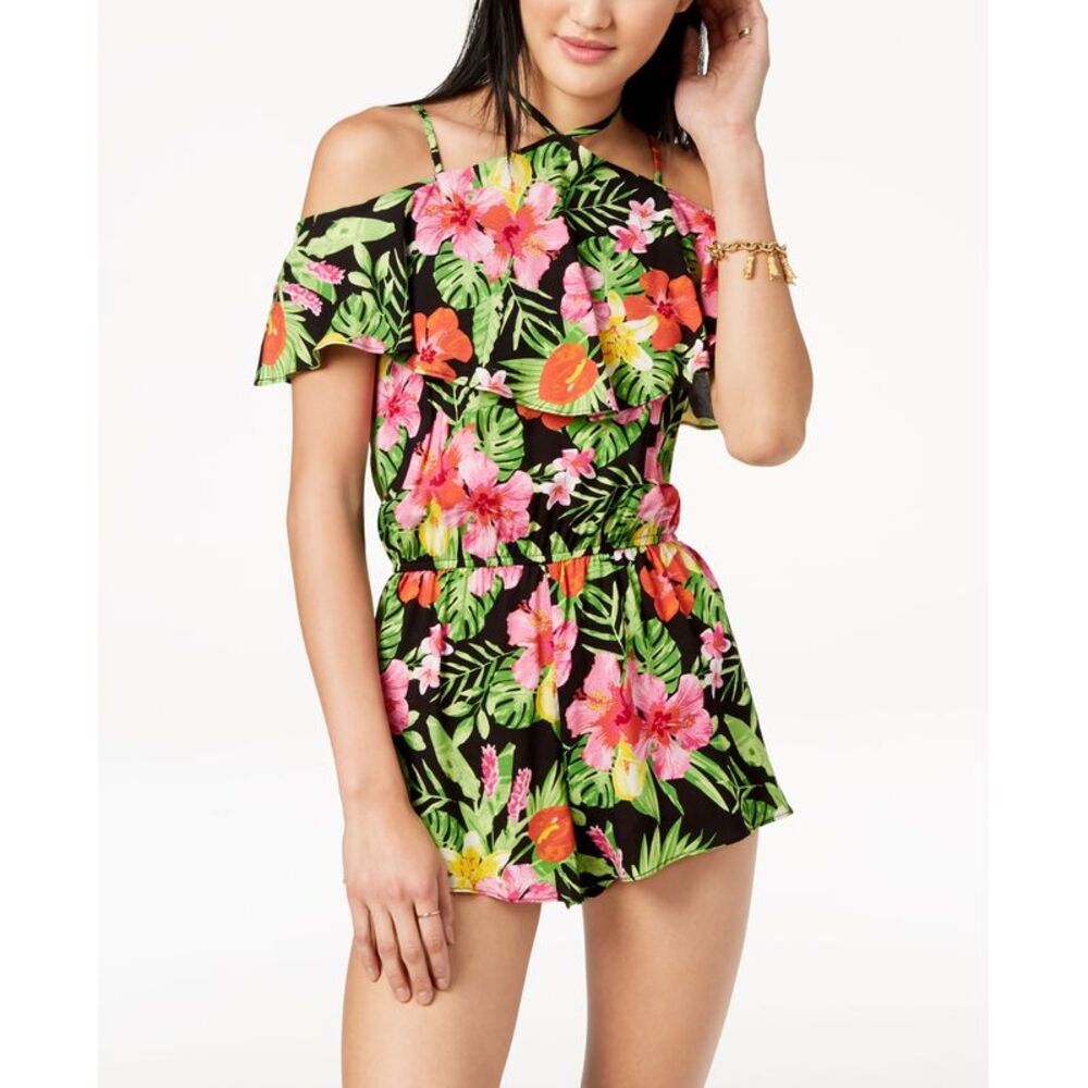The Edit By Seventeen Juniors Printed Cold Shoulder Romper